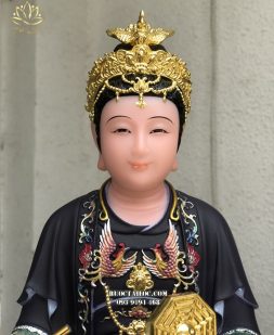 Tượng Phật Mẫu Diêu Trì áo đen vẽ gấm ngồi tảng đá đẹp nhất HCM