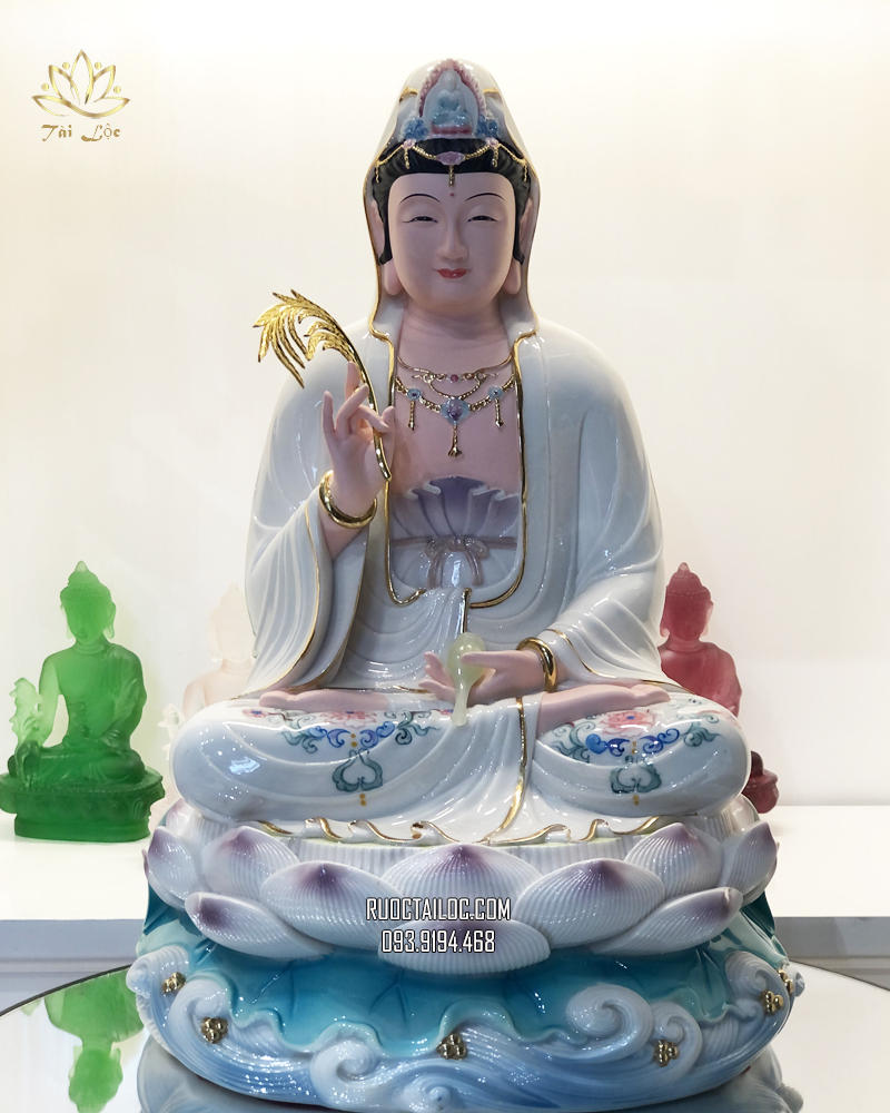 Tượng Phật Bà Quan Âm Bồ Tát Poly Trắng phủ bóng đẹp nhất hcm