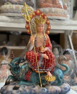 tượng Địa Tạng Vương Bồ Tát bằng bột đá vẽ gấm cưỡi đề thính cao cấp