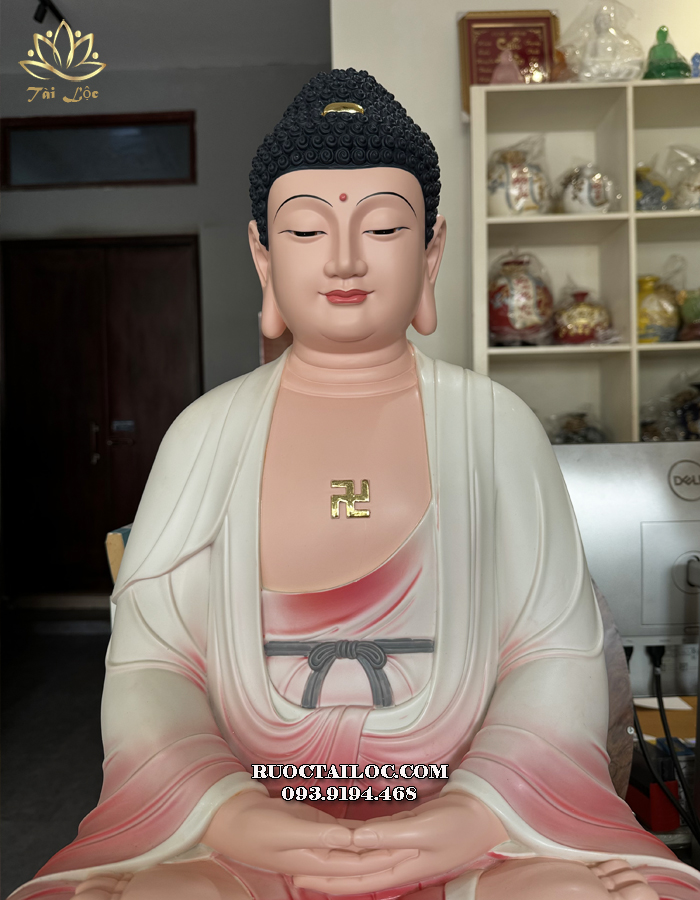 Tượng Phật Dược Sư bằng poly ngồi đài sen diện đẹp, trang nghiêm