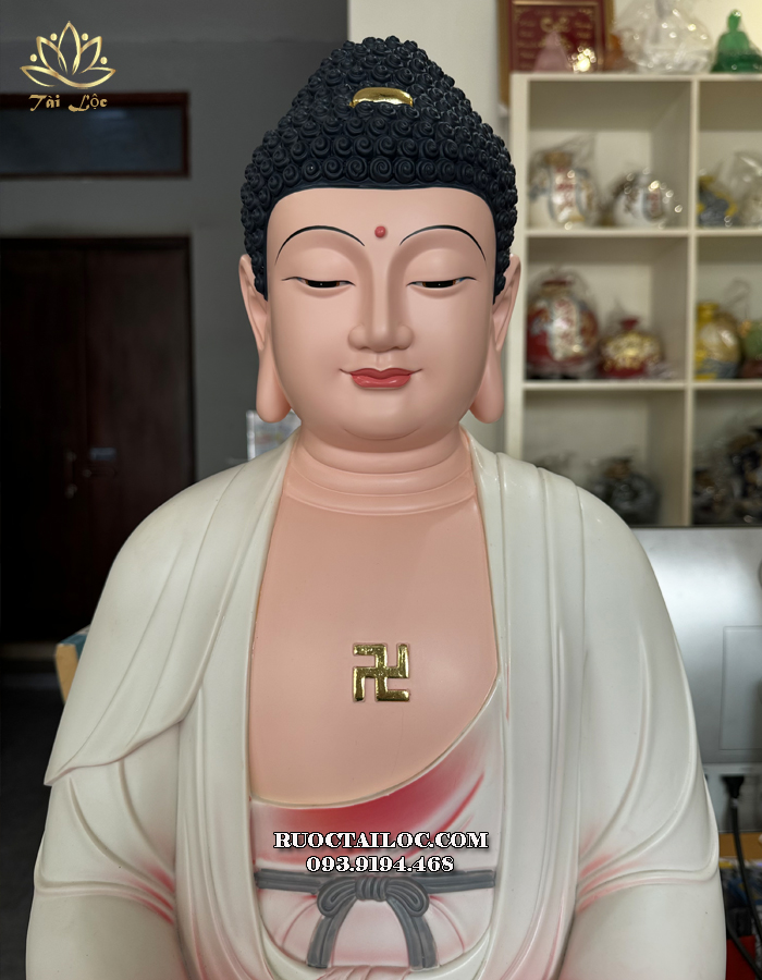 Tượng Phật Dược Sư bằng poly ngồi đài sen diện đẹp, trang nghiêm