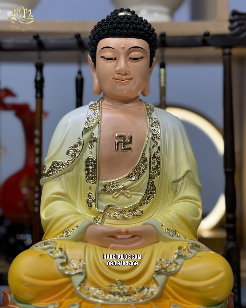 Tượng Phật Dược Sư Composite Vàng Đế Sen Đỏ DS-036