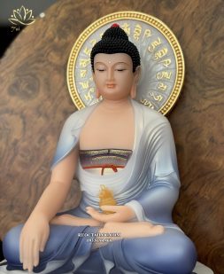 Tượng Phật Dược Sư xanh gấm đẹp đế 8 cạnh