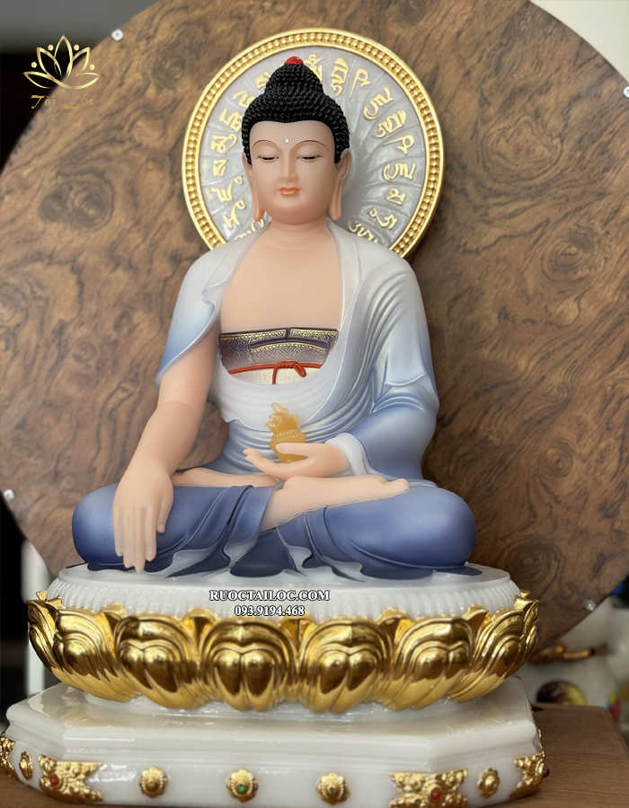 Tượng Phật Dược Sư xanh gấm đẹp đế 8 cạnh 