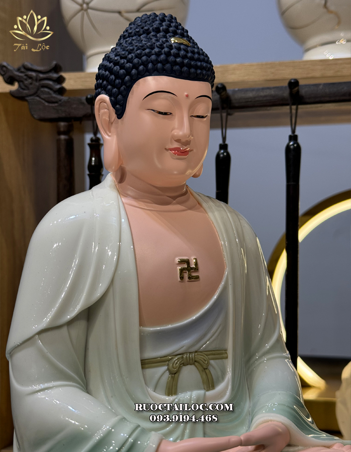 Tượng Phật Dược Sư áo xanh bằng poly ngồi đế sen đẹp