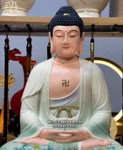Tượng Phật Dược Sư áo xanh bằng poly ngồi đế sen đẹp