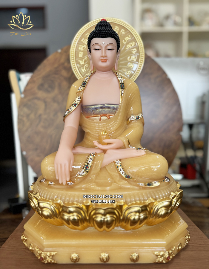 Tượng Phật Dược Sư Thạch Anh Đế 8 cạnh có hào quang đẹp