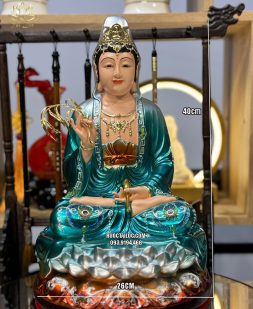 Tượng Phật Quan Âm Bồ Tát composite áo xanh phủ bóng