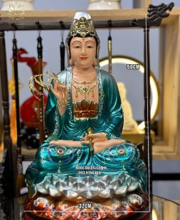 Tượng Phật Quan Âm Bồ Tát composite áo xanh phủ bóng