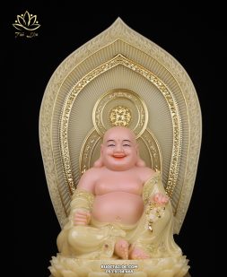 Tượng Phật Di Lặc Bồ Tát Thạch Anh Có lá Đề ngồi dế vuông cao cấp