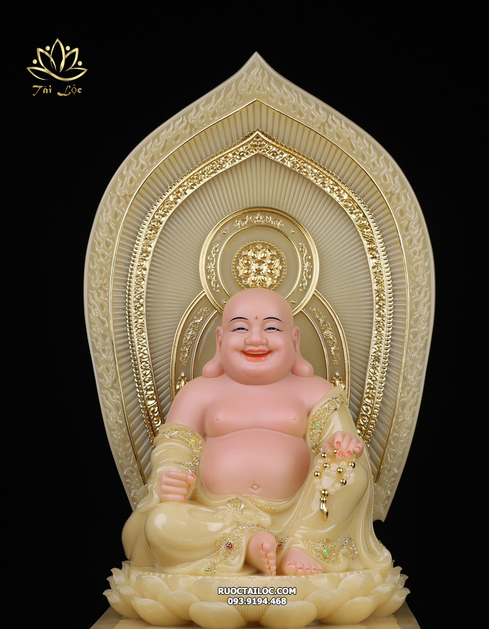 Tượng Phật Di Lặc Bồ Tát  Thạch Anh Có lá Đề ngồi dế vuông cao cấp