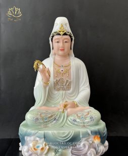 tượng Quan Âm Bồ Tát vẽ gấm xanh đẹp