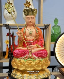 tôn tượng Địa Tạng Bồ Tát gấm đỏ composite đẹp