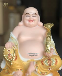 Tượng Phật Di Lặc vẽ gấm ngồi đài sen