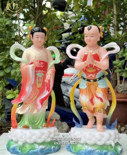 tượng tiên đồng ngọc nữ bằng bột đá vẽ gấm cao cấp