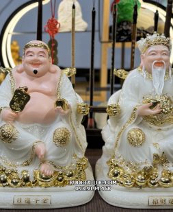 tượng ông địa thần tài đá trắng viền vàng ODTT-055