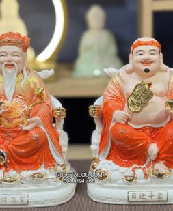 Tượng Ông Địa Thần Tài Sứ gấm cam đế to