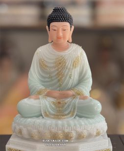 Tôn tượng Bổn Sư Thích Ca Mâu Ni bột đá xanh ngọc đế 8 cạnh đẹp