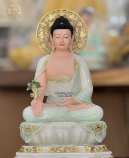 Tượng Phật Dược Sư bằng bột đá xanh ngọc có hào quang đế 8 cạnh