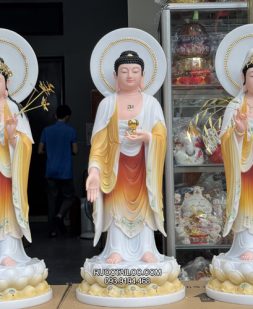 Tượng Tây Phương Tam Thánh Bằng bột đá vẽ gấm có hào quang