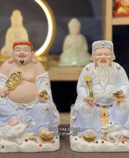 Tượng Ông Địa Thần Tài chân đạp cóc tỳ bằng sứ cao cấp