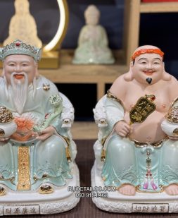 Tượng Ông Địa Thần Tài bằng sứ xanh lá hợp mệnh đẹp