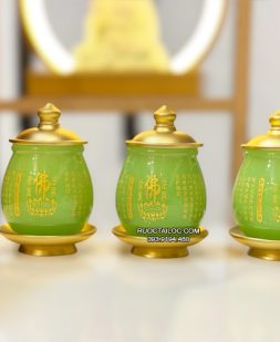 Chum có nắp bằng bột đá khắc tâm kinh chữ Phật DTC-012