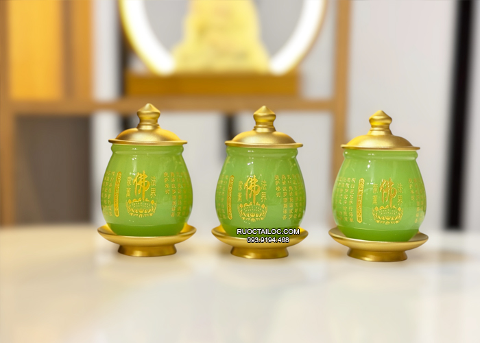 Chum có nắp bằng bột đá khắc tâm kinh chữ Phật DTC-012