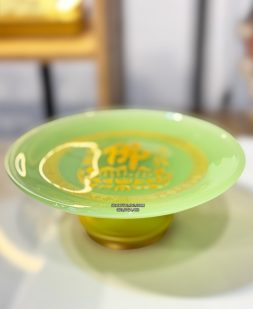 dĩa trái cây bằng bột đá thạch ngọc xanh khắc tâm kinh chữ Phật DTC-011