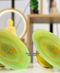 dĩa trái cây bằng bột đá thạch ngọc xanh khắc tâm kinh chữ Phật DTC-011