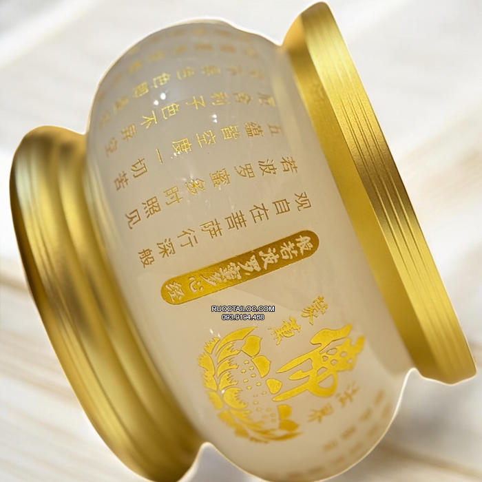 Lư hương khắc tâm kinh chữ Phật bằng bột đá trắng
