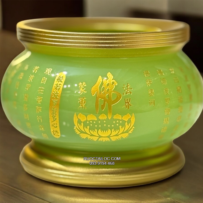 Lư hương thờ cúng bằng bột đá thạch ngọc khắc tâm kinh chữ Phật DTC-010