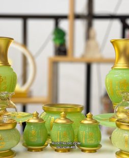 Trọn Bộ Đồ Thờ Cúng Bằng Bột Đá Thạch Ngọc khắc tâm kinh chữ Phật