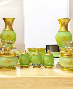 Trọn Bộ Đồ Thờ Cúng Bằng Bột Đá Thạch Ngọc khắc tâm kinh chữ Phật
