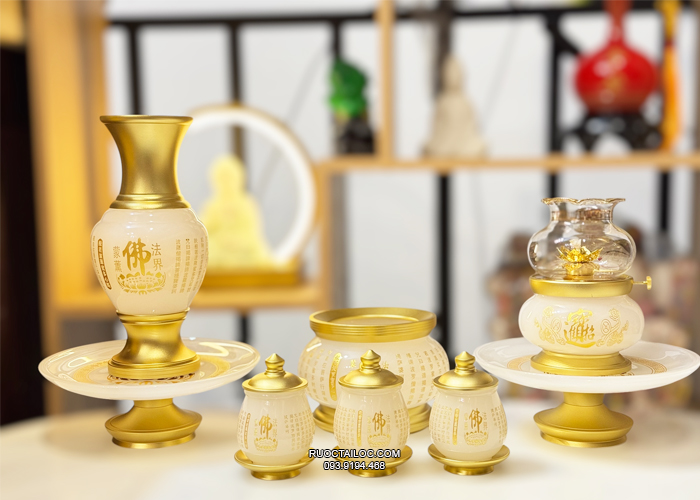 Trọn Bộ Đồ Thờ Cúng bằng bột đá bạch ngọc đẹp