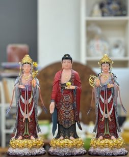 Tượng Tây Phương Tam Thánh bằng bột đá vẽ gấm đỏ cao cấp