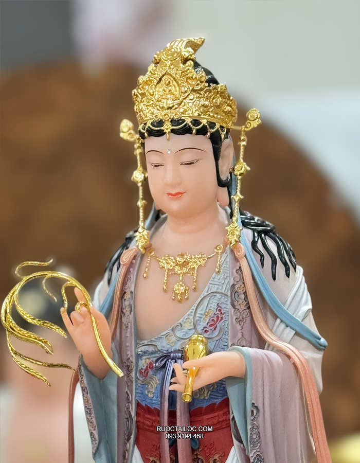 Tượng Tây Phương Tam Thánh bằng bột đá vẽ gấm đỏ cao cấp