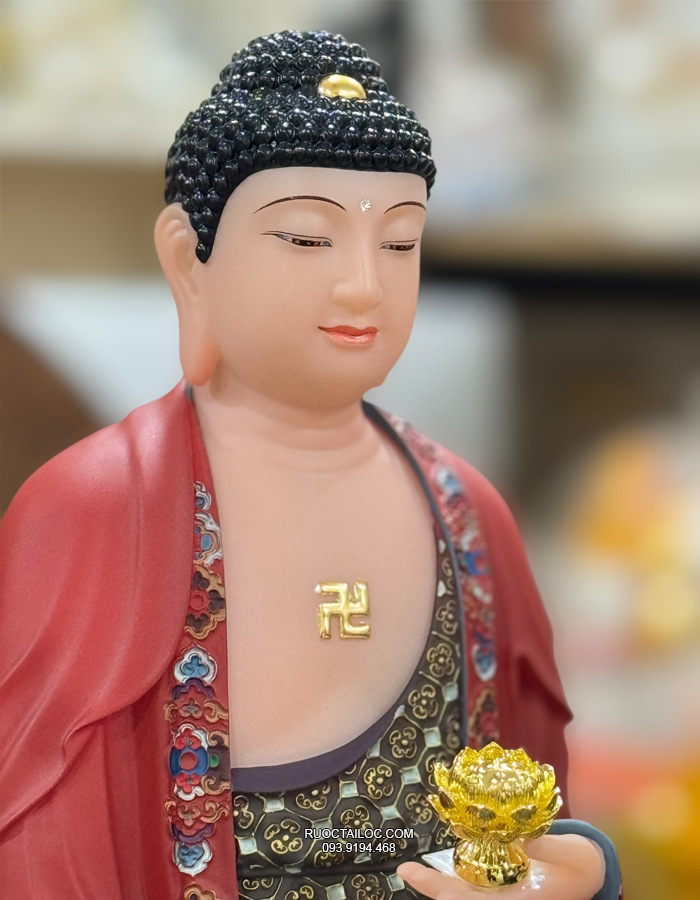 Tượng Tây Phương Tam Thánh bằng bột đá vẽ gấm đỏ cao cấp