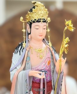 Tượng Tây Phương Tam Thánh bằng bột đá vẽ gấm đỏ cao cấp