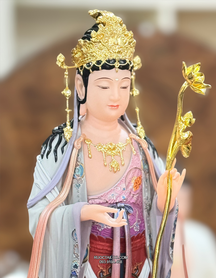 Tượng Tây Phương Tam Thánh bằng bột đá vẽ gấm đỏ cao cấp