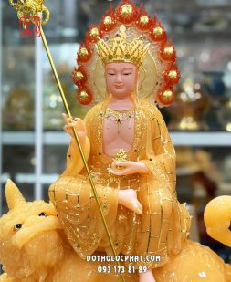 Tượng Địa Tạng Vương Bồ Tát cưỡi đế thính bằng bột đá thạch anh
