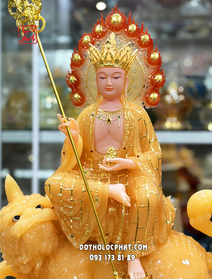 Tượng Địa Tạng Vương Bồ Tát cưỡi đế thính bằng bột đá thạch anh
