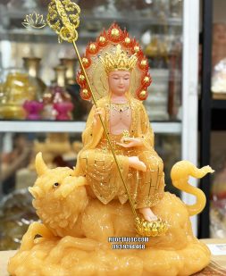 Tượng Địa Tạng Vương Bồ Tát cưỡi đế thính bằng bột đá thạch anh