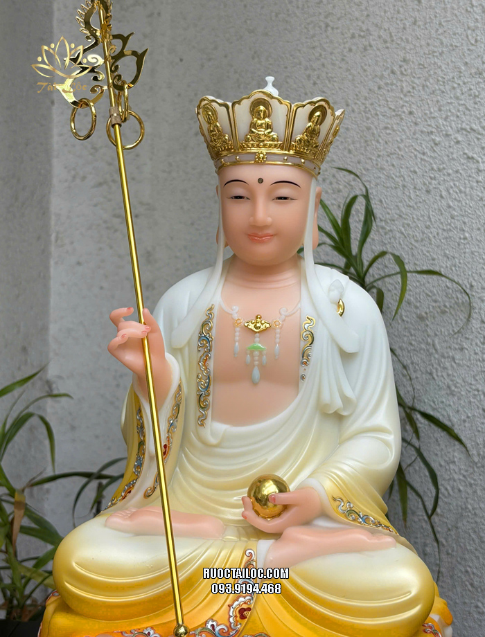 Tượng Địa Tạng Vương Bồ Tát vàng áo rũ đế mây 