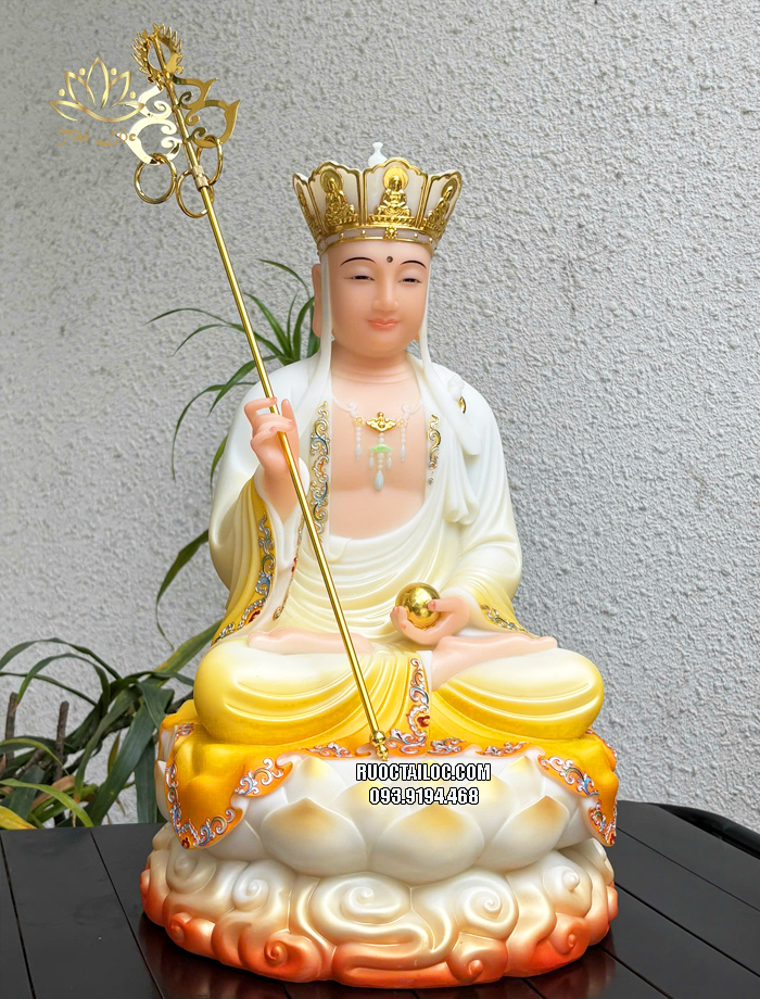 Tượng Địa Tạng Vương Bồ Tát vàng áo rũ đế mây 