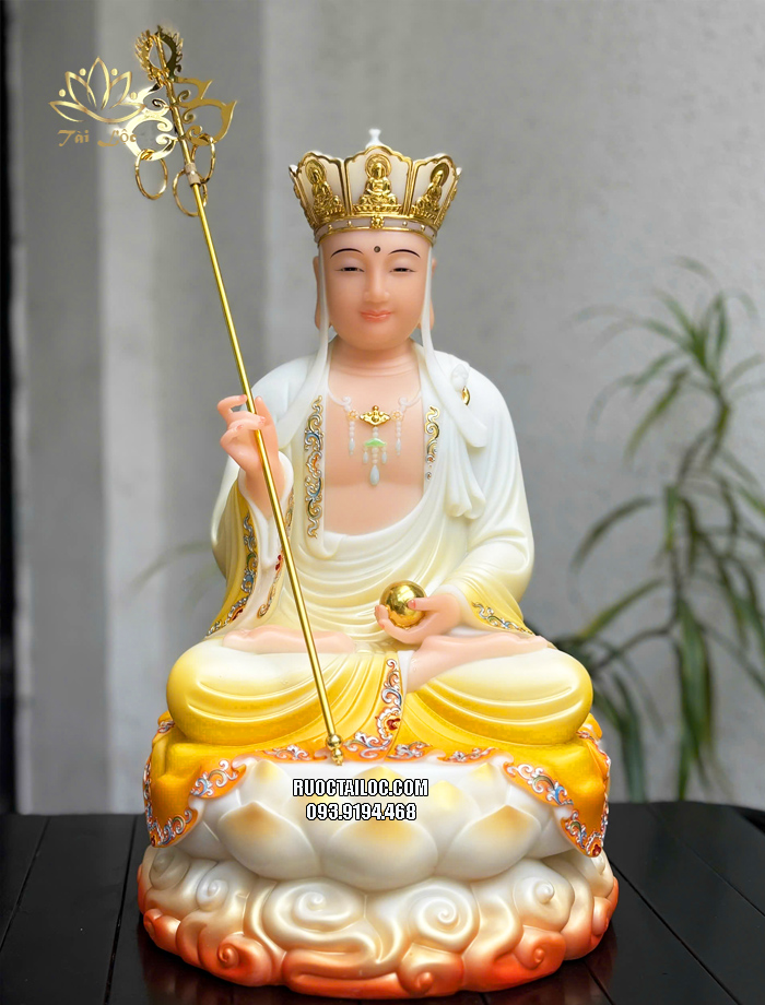 Tượng Địa Tạng Vương Bồ Tát vàng áo rũ đế mây 