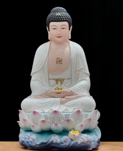tượng Phật A Di Đà bằng sứ trắng sen hồng cao cấp