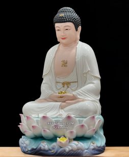 tượng Phật A Di Đà bằng sứ trắng sen hồng cao cấp