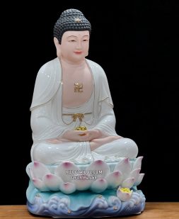 tượng Phật A Di Đà bằng sứ trắng sen hồng cao cấp