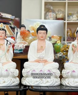 Tượng Tây Phương Tam Thánh đế non nước bằng sứ trắng